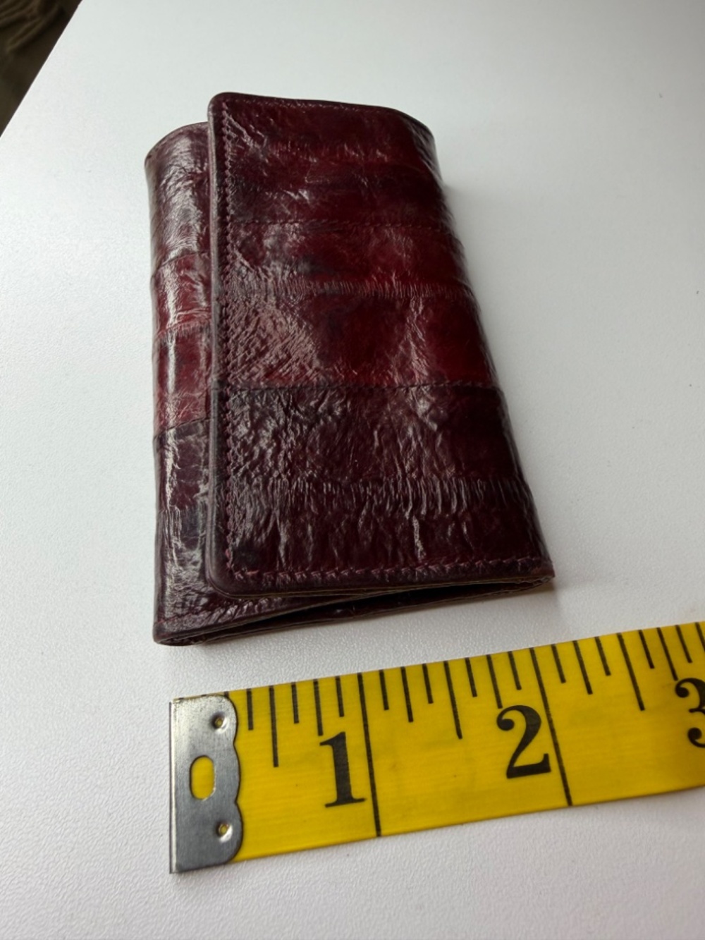 Vintage Burgundy Red Genuine Eel Skin Leather Key Wallet w/ Zip Pouch - Picture 13 of 14